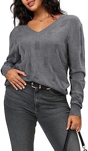 -20% off,Embrace Effortless Style with Arach&Cloz Women’s Spring Tops 2024 Fashion V Neck Long Sleeve Shirts Blouse Knitted Casual Pullover Sweater Cozy Clouds